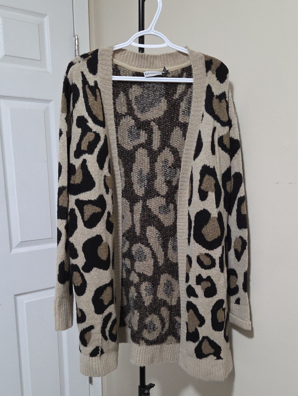 Rag Supply Open-Front Leopard Print Cardigan Sweater - Beige/Black